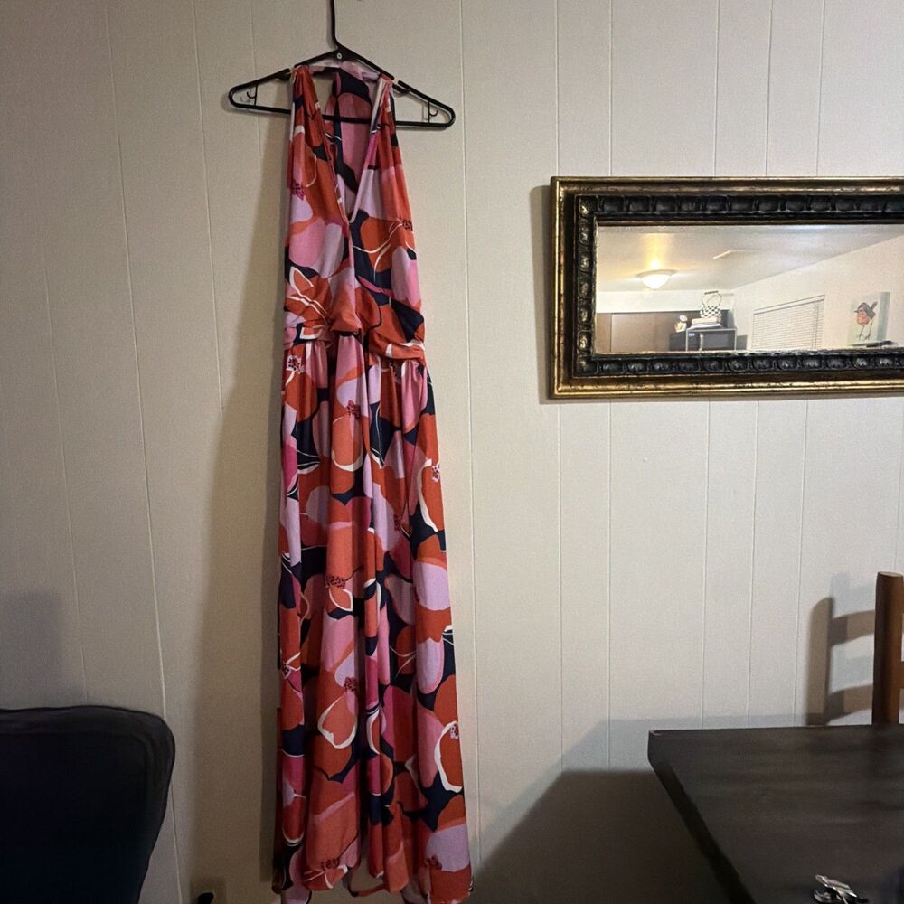 SHEIN Print Halter Cutout Maxi Dress Women's Size Large Y2K Boho Beachy - Picture 2 of 9